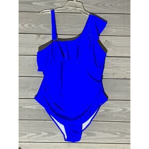 Aqua Eve Blue One Piece Swimsuit Plus Size Womens 22W One Shoulder NWT